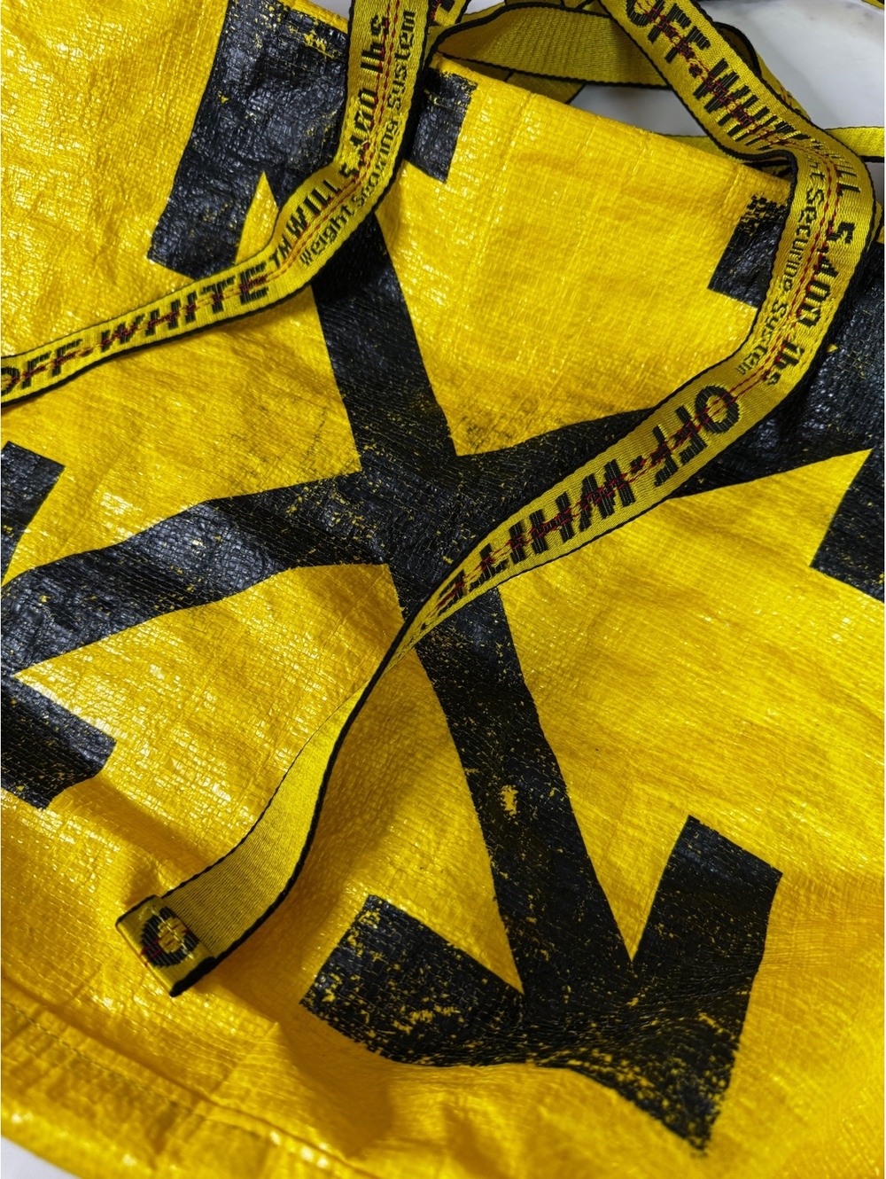 Off-White Arrows Commercial Tote Bag Yellow Black Large Logo Shopper - Picture 3 of 8